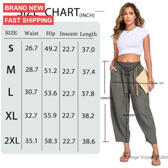 Wide Leg Harem Pants with Drawstring Waist and Pockets Casual Loose Fit - Picture 7 of 7